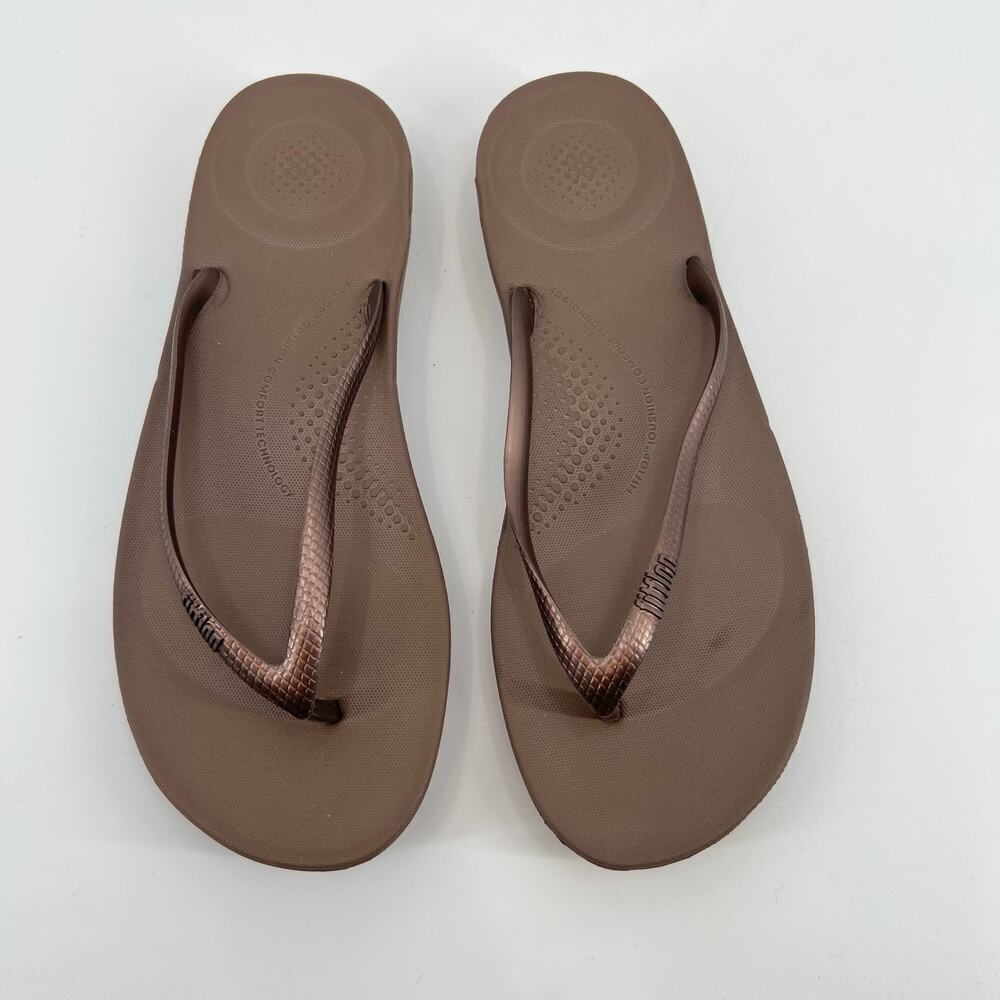 WOMEN'S FITFLOP LQUSHION ERGONOMIC FIIP-FLOPS BRONZE THONG slip on summer size 9 - Picture 6 of 7